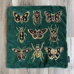 Set/2 Rachel Zoe Bug Insect Butterfly Embroidered Pillow Cases 18" Green Velour